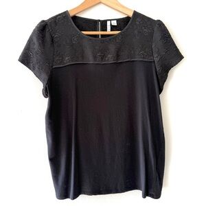 Elle Black Floral Jacquard Textured Parisian Minimalist Blouse